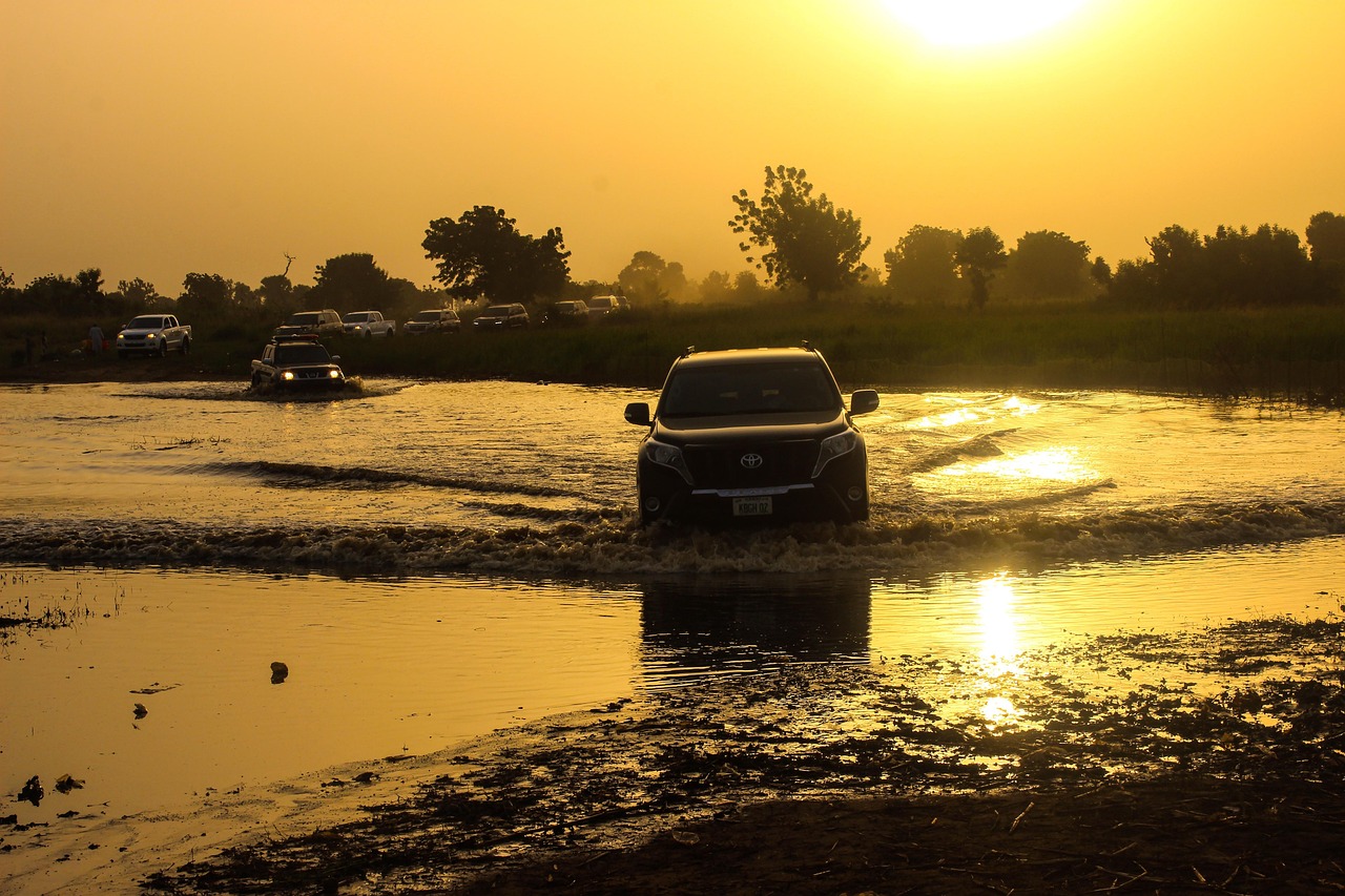 jeep, car, car wallpapers, sunrise, nature, water